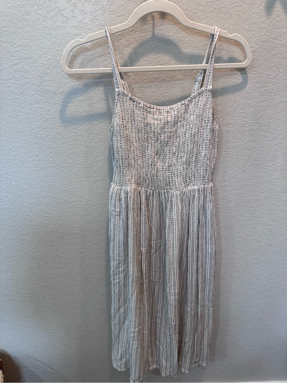 Old Navy Cream and Black Striped Smocked-Top Midi Dress